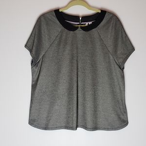 ELLE Houndstooth Print Short Sleeve Blouse